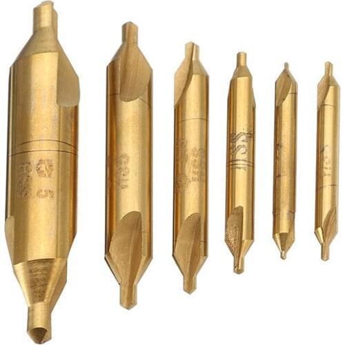 6pcs 1/1.5/2/2.5/3/5mm Center Drills 60 Degree HSS Titanium Coated Countersink Drill Bit