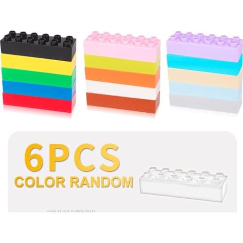 6pcs 2x6 12 dots thick Bricks Big Particles Creative Building Blocks accessory Gift kid DIY Toys Compatible with Duplo Basic Set
