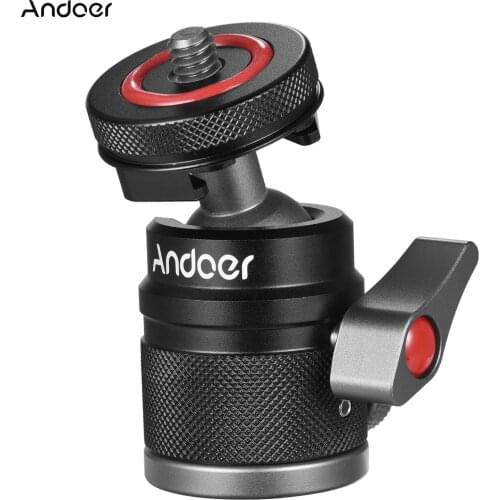 Andoer Mini Ball Head Adapter Monitor Mount Cold Shoe Aluminum Alloy 1/4In 3/8In Screw for Mounting Camera LED Video Light