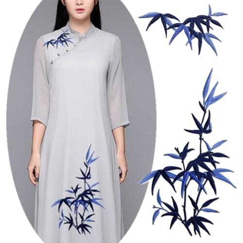 Chinese Style Painting Bamboo Iron on Patches for Clothes Applique Sewing Embroidery Patch Diy Badges for Jackets Dress T Shirt