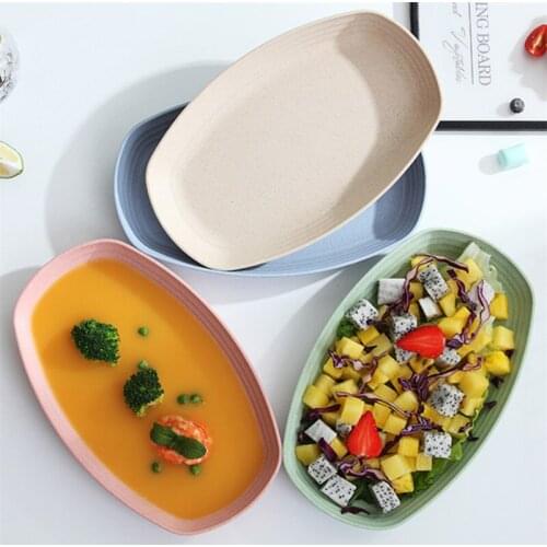 4pcs Wheat Straw Large Dinner Plate Oval Shaped Creative Fruit Dishes Eco-friendly Tray Food Dessert Kitchen Tableware plate