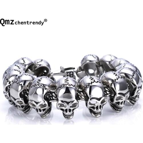 316L Stainless Steel Huge Heavy Solid Bangle Mens Skeleton Skull bracelet Ghost Biker Hip hop Motorcycle Link Bangle For Boy