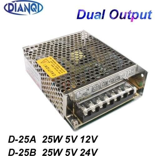 Dual output power supply 25w 5v 2A 24v 0.5A power suply D-25B ac dc converter good quality D-25A 5V 2A 12V 1A