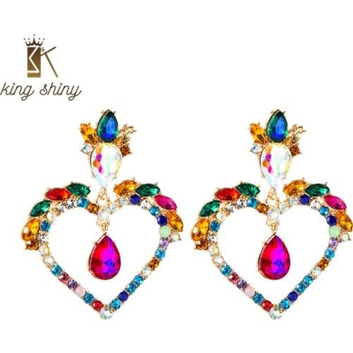 Elegant Multi Color Crystal Dangle Earrings for Woman Vintage Sparkly Rhinestone Statement Drop Earrings Girls Party Ear Jewelry