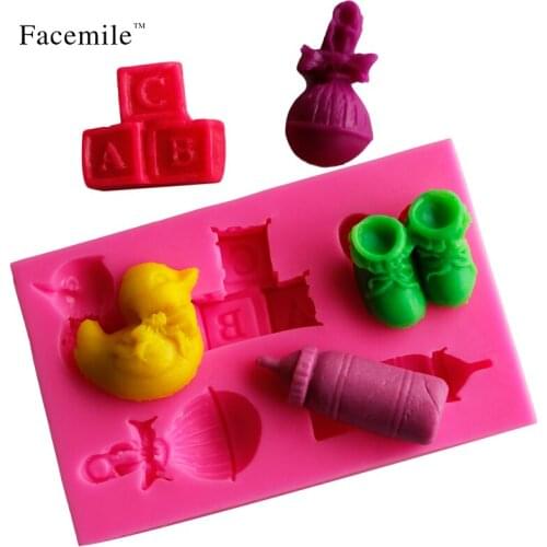 Facemile Lovely Duck Bottles Letters Shoes Baby Toy Series Shape Mold Cookware Dining Bar Cake Decorating Fondant Silicone Mold