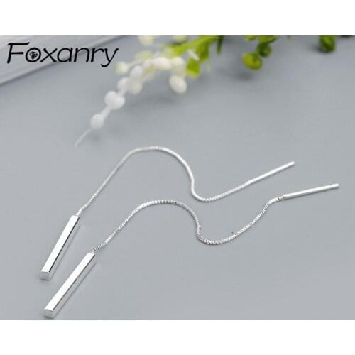 FOXANRY Prevent Allergy 925 Sterling Silver Drop Earrings for Women Trendy Elegant Simple Geometric Tassel Girls Party Jewelry