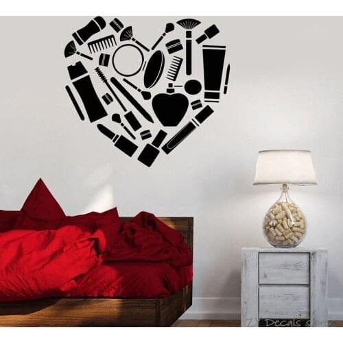 Cosmetics Makeup Wall Decals Fashion Beauty Centre Woman Wall Stickers For Girls Bedroom Removable Art Mural Home Decor L346