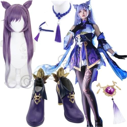 Game Genshin Impact Keqing Cosplay Costume Halloween Cosplay Genshin Ke Qing Impact Cosplay KEQING Costume Dress Uniforms Women