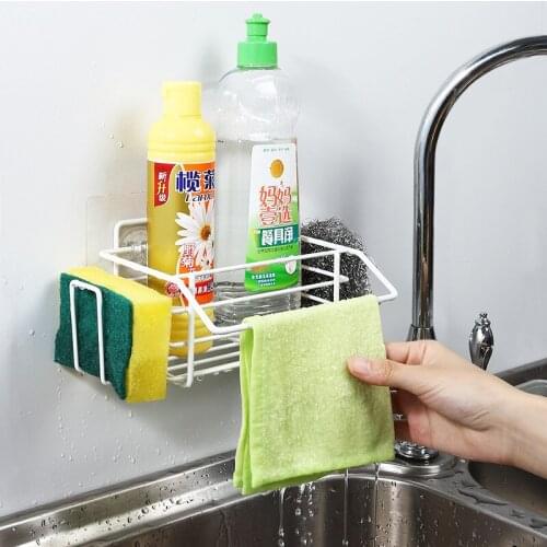 Kitchen Sink Sponge Holder Storage Drying Rack Spice Organizer Drainer Basket Bottle Shelf Rag Hanger Hook Accessories