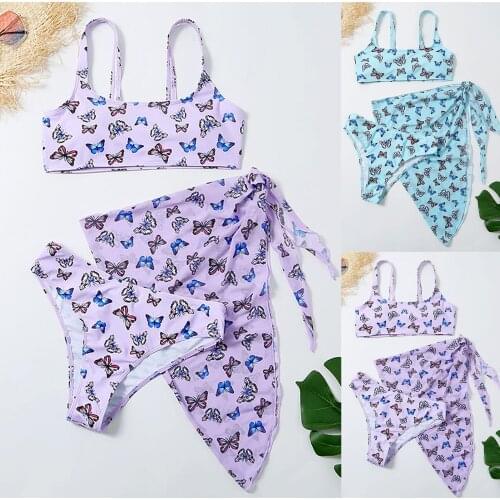 Three piece butterfly print skirt swimsuit 2021 summer womens swimsuit sports high quality bikini swimming hot spring womens w