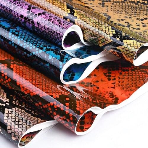 Laser Snake Pattern PU Leather Fabric Shiny Mirrow Waterproof Leather DIY Sewing Clothing Materials Tissu Tela 50X138CM