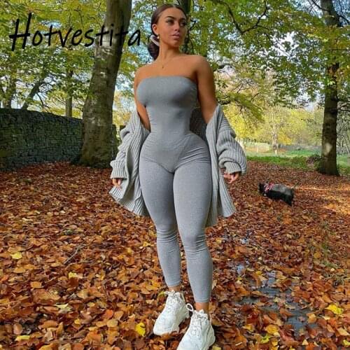 Hotvestita 2021 Fashion Sexy Women Jumpsuits Strapless Bodycon Backless Party Club One Piece Outfit Rompers Trousers Bodysuits