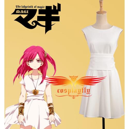 Magi-The Labyrinth of Magic Morgiana White Dress Adult Women Outfit Cosplay Costume Custom Made Any Size with Wig and Wig Cap