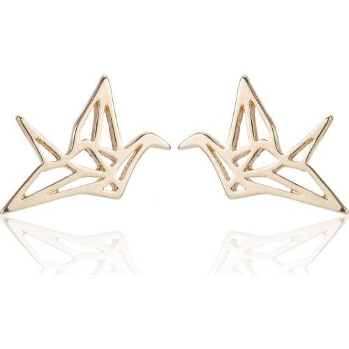 Tiny Cute Stainless Steel Thousand Paper Cranes Earring Origami Crane Stud Earings Fashion Bird Earings Piercing Jewelry