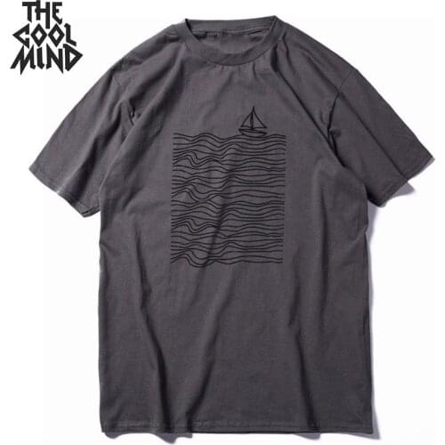 COOLMIND 100% cotton boat print short sleeve men tshirt summer loost men t shirt cool t-shirt male men tee shirts 2019
