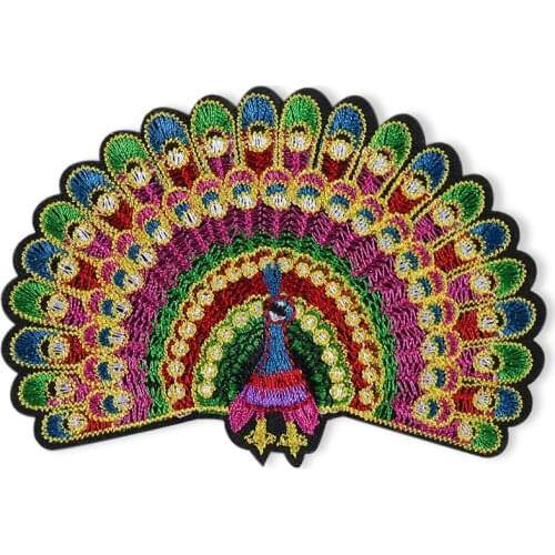 Peacock Opening Patch Cartoon Animal Embroidery Applique Iron on Transfers for Clothing DIY Apparel Sewing Fabric Stickers Decor