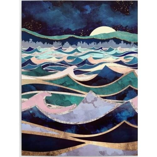 Wall Art Moonlit Ocean Canvas Painting HD Printed Sea Wave Scenery Poster Home Decor Living Room Modular Amber Pictures Framed