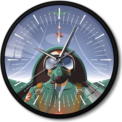 The Fly Plane Jet Pilot Wall Watch Metal Frame Military Pilot In Aircraft Cockpit Airplane Clock Duvar Saati Hanging Timepieces