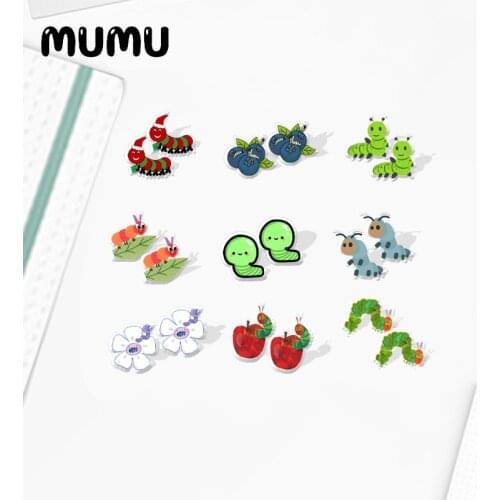 2021 New Funny Caterpillar Stud Earring Epoxy Jewelry Resin Acrylic Earrings Handmade Gifts