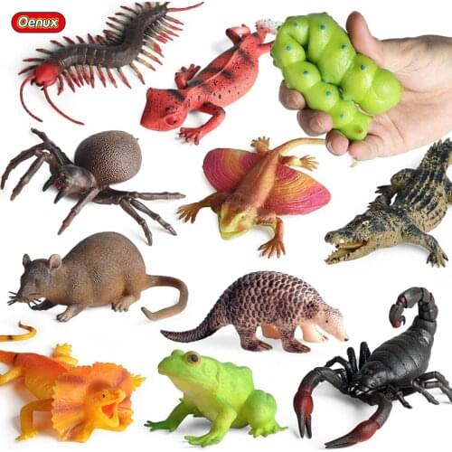 Oenux Soft Wild Animals Lizard Crocodile Mouse Frog Model Action Figure Anti Stress Relief Toy Kids Gift Fun Pressure Reduction