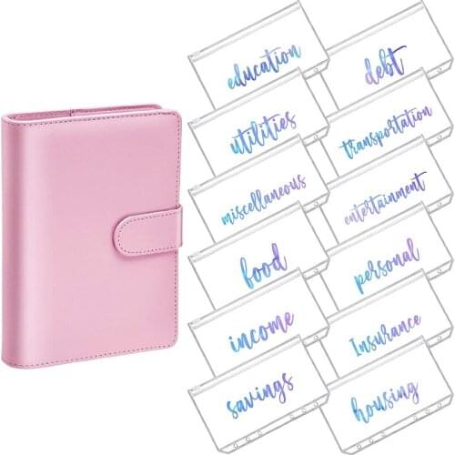 PPYY-A6 PU Leather Notebook Magnetic Personal Planning Binder with 12 Binder Pockets Binder Zipper Folder for Bill Planner