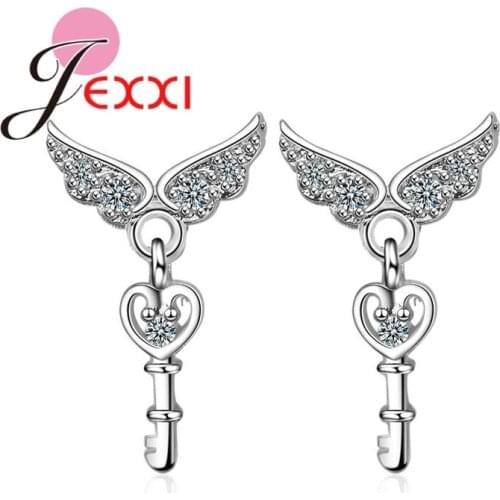 Romantic Lovely Heart Key Shape Design Pendant 925 Silver Earrings Shinning Cubic Zirconia Jewelry For Women Accessories
