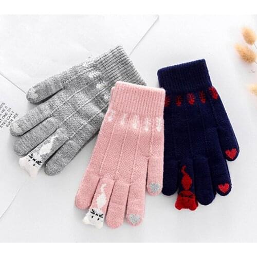 Chirstmas Warm winter gloves full finger knitted Womens gloves pretty cartoon cats Touchscreen gloves Handschoenen Gloves