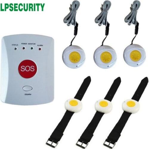 Elderly GSM alarm system kit with 6pcs wireless panic Button emergency alert SMS Call (both pendant and bracele)