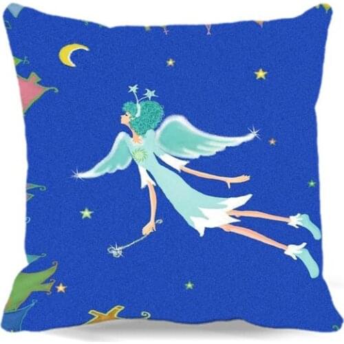 The fairy of flying in the night sky of Cotton polyester Square Pillow case For Home sofa Car car chair Seat Decoration