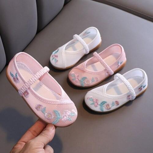 Girls' Embroidered Shoes Summer 2021 New Shoes Ethnic Style Childrens Performance Dance Shoes Fashion Cute Breathable 25-35 Hot