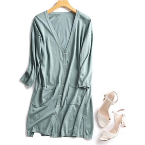 Wool acrylic nylon blend knit women fashion mid long thin cardigan coat 7th sleeve white 3color one&over size