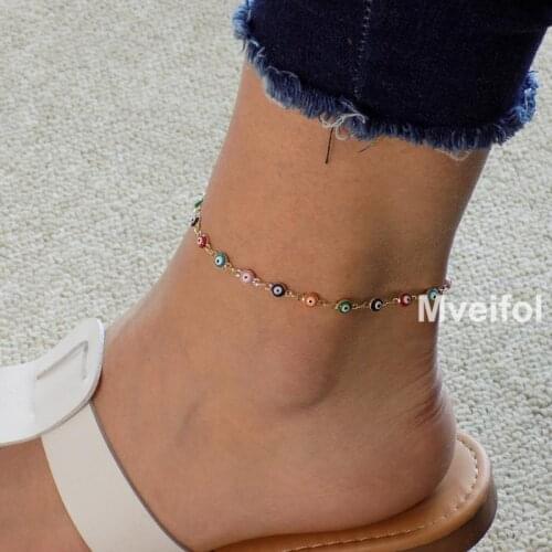 Bohemian Multi Color Evil Eye Anklet Summer Beach Turkish Eyes Anklets for Women Beads Foot Leg Ankle Bracelet Beach Jewelry