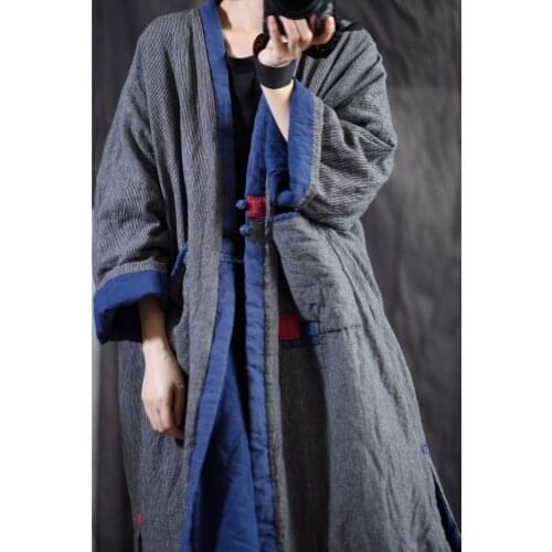 Women Linen Padded Long Coat Outerwear Ladies Parkas Female 2020 Vintage Autumn Spring Topcoat Ladies Long Overcoat
