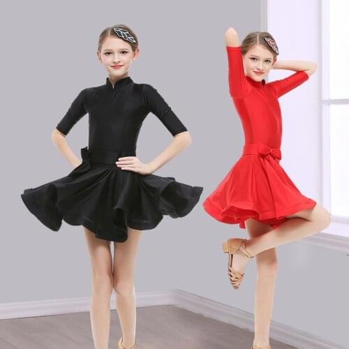 Girls Latin Dance Dress Half Sleeve Lace Standard Ballroom Dancing Dresses Kids Sumba Rumba Dancing Wear Salsa Rumba Suit D-0691