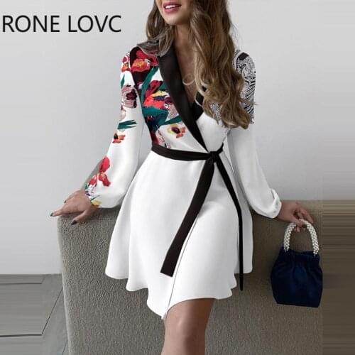 Women Floral Print Colorblock Tied Detail Work Dress Lace Up Dress Women Dress