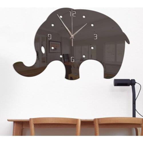 1Pcs/Set Modern Design Animals Elephant Wall Clock Home Decor Creative Design Mirror Effect Elephants DIY Clock