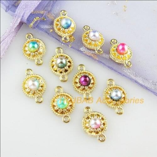 30Pcs Gold Color Flower Mixed Acrylic Round Charms Connectors 9x13.5mm