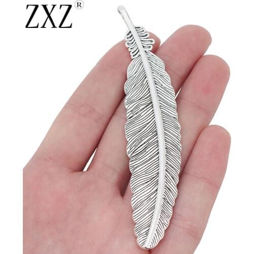 ZXZ 5pcs Tibetan Silver Large Feather Charms Pendants for Jewelry Making Findings 105x22mm