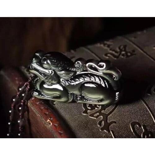 Free Shipping Natural ice rainbow obsidian God beast necklace pendant with rope wholesale