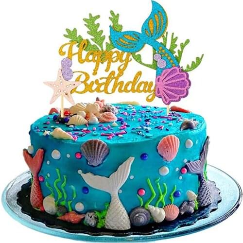 1Pc Glitter Mermaid Happy Birthday Cake Topper Party Decorations Baby Shower Birthday Party Mermaid Theme Cake Decora Supplies