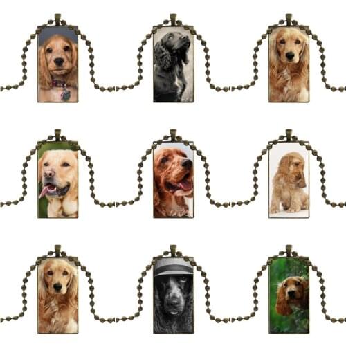 For Women Party Necklace Fashion Long Chain With Rectangle Necklace Jewelry Harper Cocker Spaniel Hellip Dog Puppies Colorful