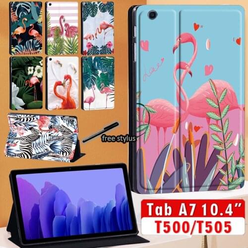 For Samsung Galaxy Tab A7 10.4 Inch 2020 Tablet Case SM-T500/SM-T505 Flamingo Series Pattern PU Leather Stand Cover