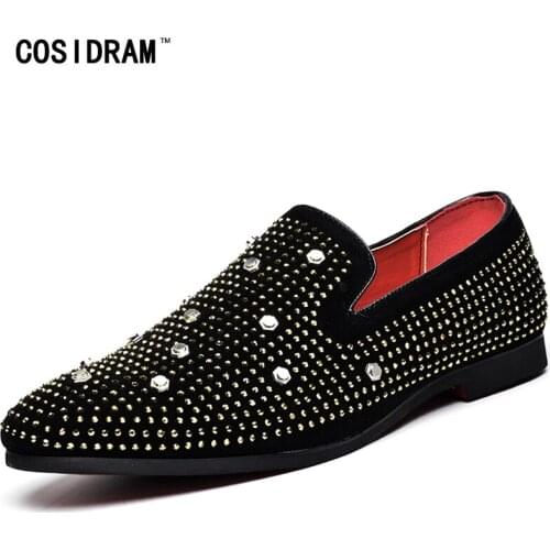 COSIDRAM Rivet Slip On Men Shoes Spring Summer Men Casual Shoes PU Leather Loafers For Male Footwear Plus Size 46 47 48 BRM-009