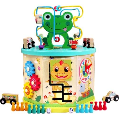 Wooden Activity Cube Bead Maze Box Multi-Function 8 in 1 Shape Sorter Gear Game Early Development Toys for Toddlers Kids Gift