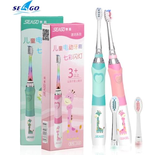 Kids Sonic Electric Toothbrush Colorful LED Lighting Waterproof Soft Brush heads Bristles Teeth Oral Care Pink or Green