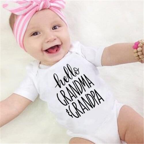 Newborn Romper Hello Grandma and Grandpa Print Infant Baby Boys Girls Short Sleeve Funny Cute Onesie Jumpsuit Outfit