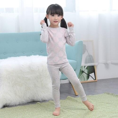 Merino wool kids thermal Jacquard underwear set thickness 220 gsm baby girls children winter long johns