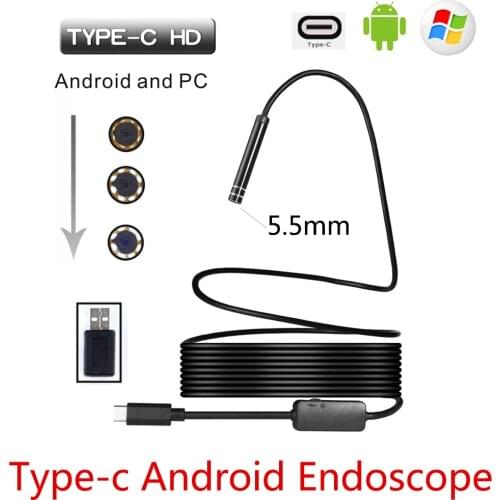 5.5mm USB Type-C Android Endoscope Camera Flexible Snake USB Type C Hard Wire 1M 5M 7M 10M Cable Inspection Camera Borescope