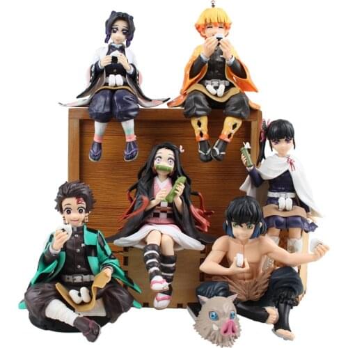 New Demon Slayer Anime Figure Kamado Tanjirou/Agatsuma Zenitsu/Hashibira Inosuke/Tsuyuri Kanao Seated Ver Figurine PVC Model Toy