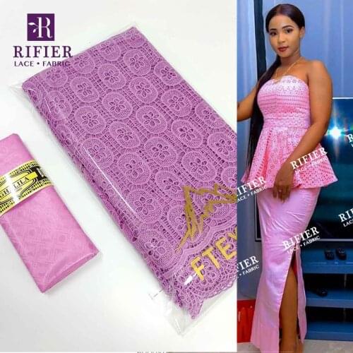 Purple 100% Egyptian Cotton Dry Lace With Guipure Austria Swiss Voile Fabric High Quality Nigeria Bazin Riche Lace Fabric